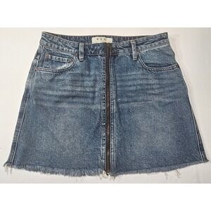 We The Free Free People Denim Mini Skirt Blue Front Zip Raw Hem Size 29